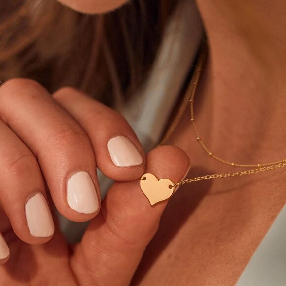 Layered Heart Necklace Pendant Handmade 18k Gold Plated Dainty Gold Choker Arrow - Picture 3 of 5